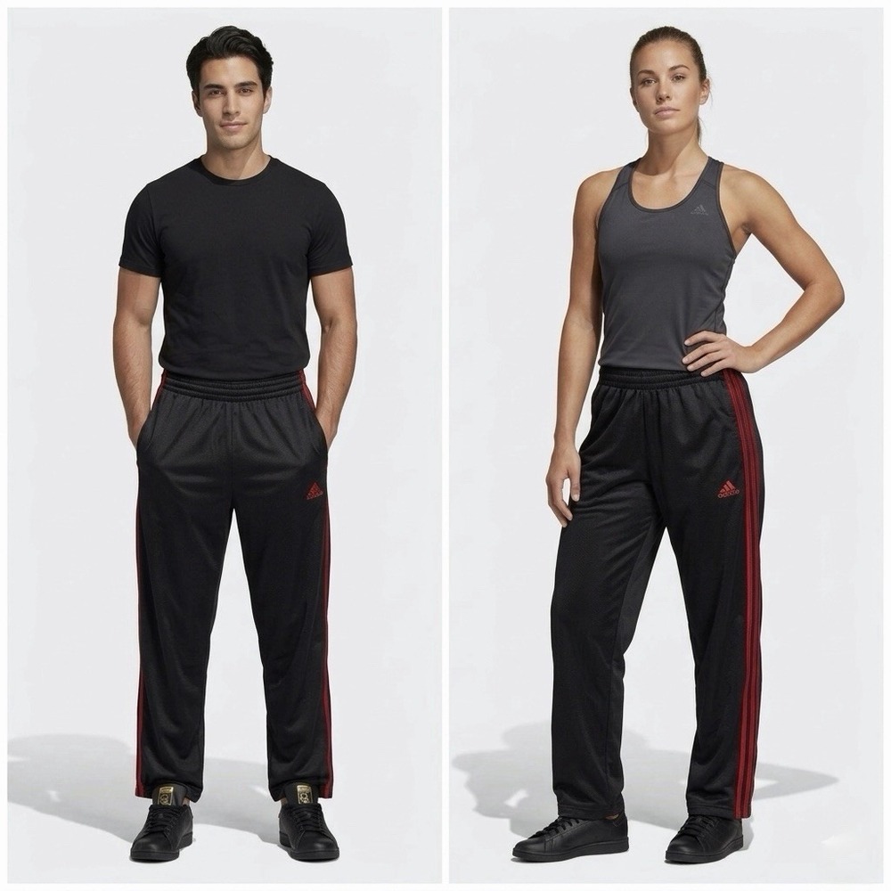 Adidas 2005 Vintage Track Pants Mens‎ Small Black Red Stripe Streetwear Y2K